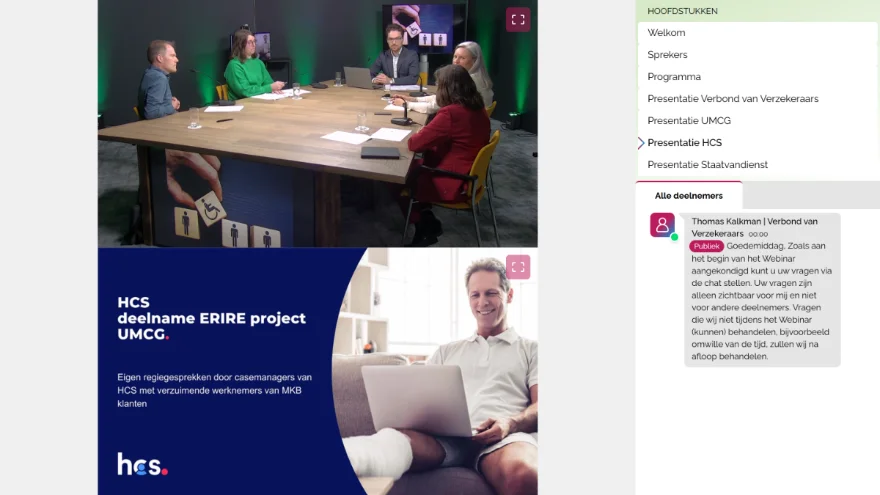 A screenshot of a webinar from Verbond van Verzekeraars with multiple participants in the picture.